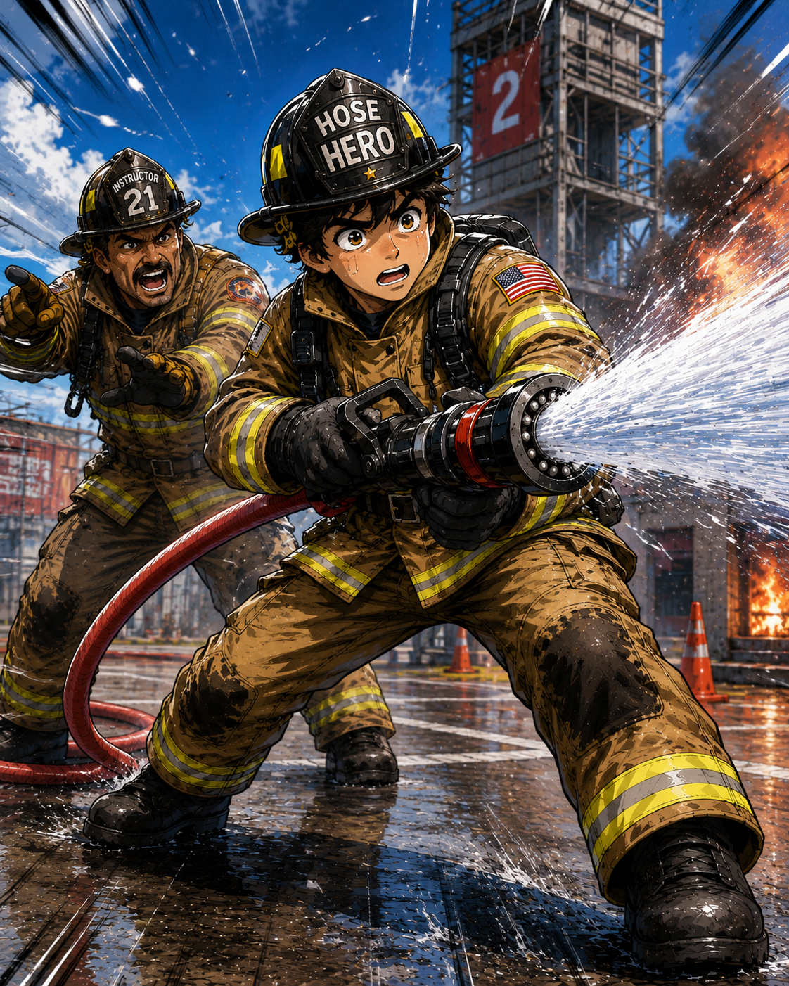 Hose Hero surprised by nozzle reaction in Episode 2.