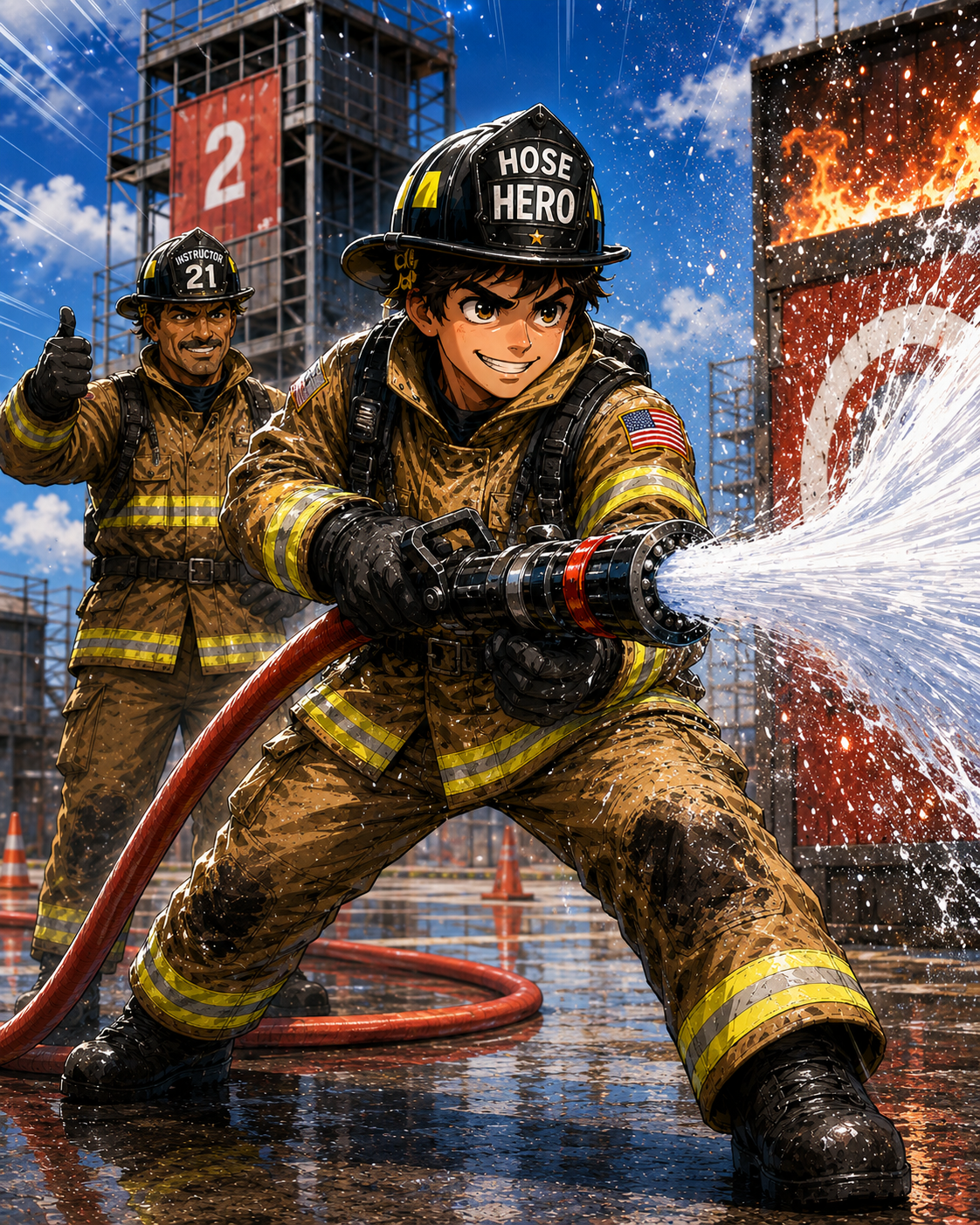 Hose Hero successfully controlling the hose line in Episode 2.