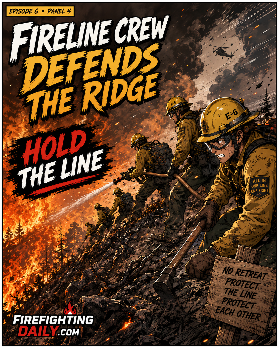 Fireline crew defending a ridge during a wildfire.