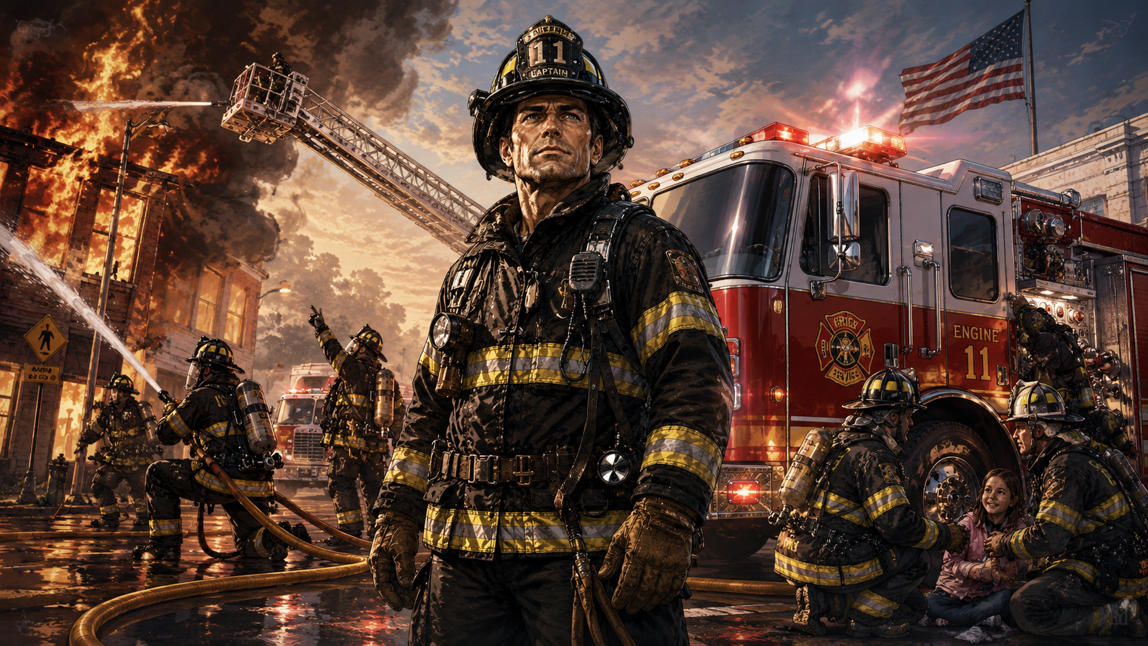 Firefighters working together during response.